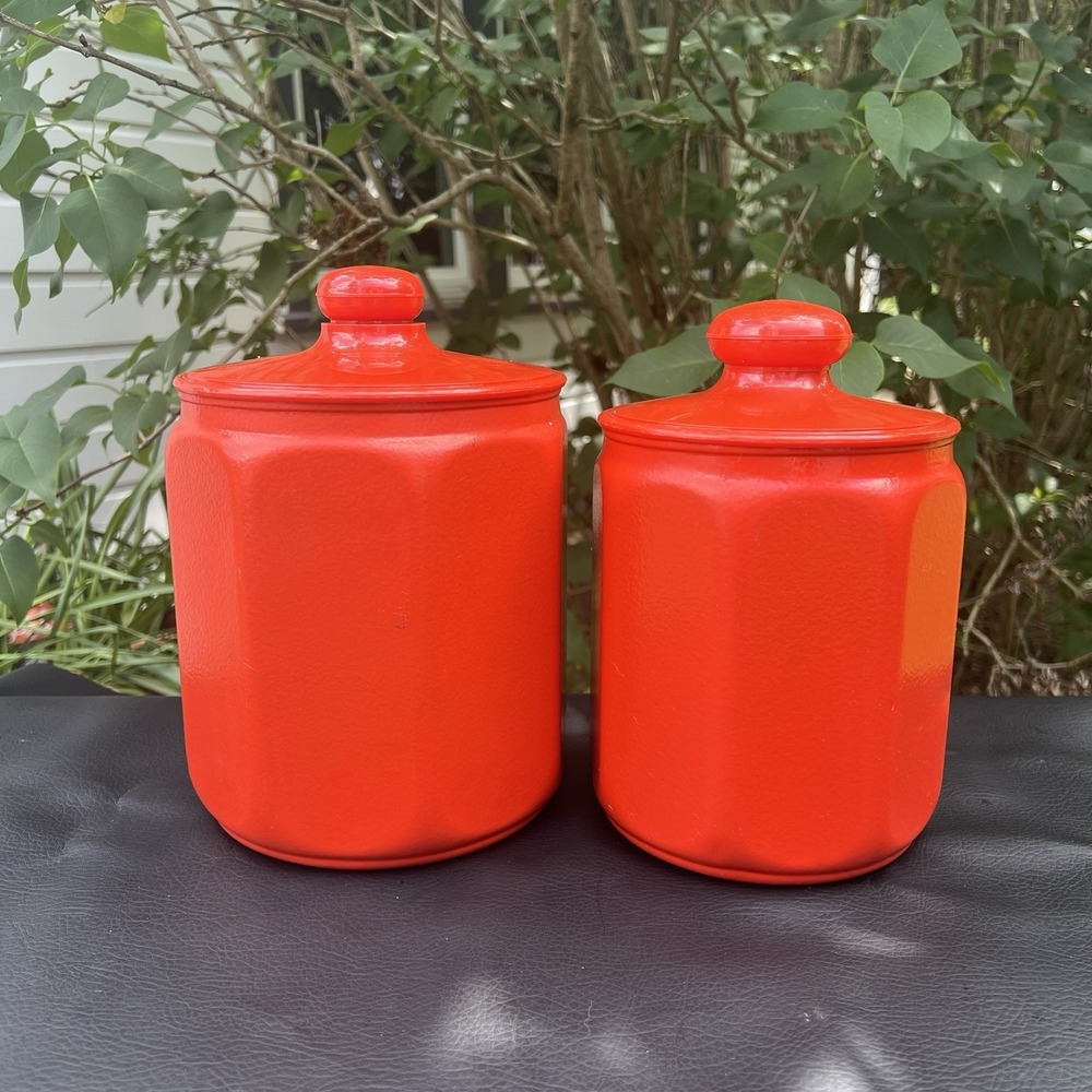 Kromex  Aluminum Canisters Set‎ of 2 1970s Retro Kitchen Decor Orange